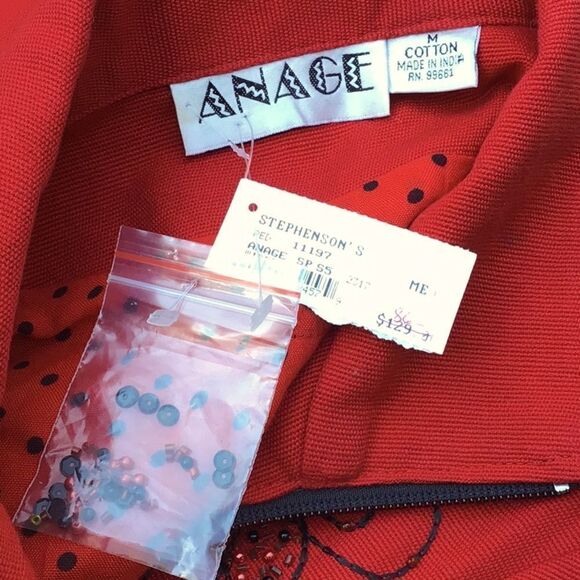 ANAGE Red Black Bead Embroidered Floral Design Holiday Statement Jacket NEW - Picture 15 of 16